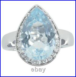 Sky Blue Topaz Pear Gemstone Cubic Zirconia Halo Sterling Silver 925 Ring