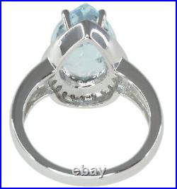 Sky Blue Topaz Pear Gemstone Cubic Zirconia Halo Sterling Silver 925 Ring
