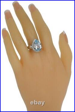 Sky Blue Topaz Pear Gemstone Cubic Zirconia Halo Sterling Silver 925 Ring