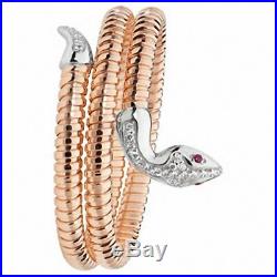 Snake Bangle Solid Silver Rose Gold Cubic Zirconia Ladies Bracelet 26 grams
