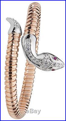 Snake Bangle Solid Silver Rose Gold Plate Cubic Zirconia Ladies Bracelet 15grams