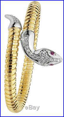 Snake Bangle Solid Silver Yellow Gold Cubic Zirconia Ladies Bracelet 15 grams