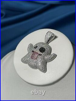SnapChat Ghost 925 Sterling Silver Pendant Cubic Zirconia Stones Iced Out White