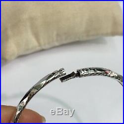 Solid 0.925 Silver Round Lock Bangle With Beaded Cubic Zirconia. Sz 58mm