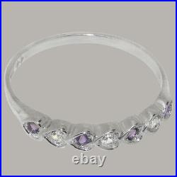 Solid 925 Sterling Silver Cubic Zirconia & Amethyst Womens Eternity Ring