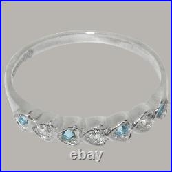 Solid 925 Sterling Silver Cubic Zirconia & Aquamarine Womens Eternity Ring
