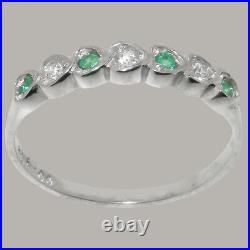 Solid 925 Sterling Silver Cubic Zirconia & Emerald Womens Eternity Ring