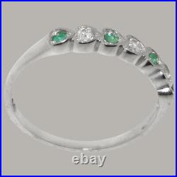 Solid 925 Sterling Silver Cubic Zirconia & Emerald Womens Eternity Ring