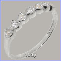 Solid 925 Sterling Silver Cubic Zirconia & Full Pearl Womens Eternity Ring