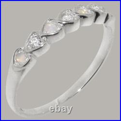 Solid 925 Sterling Silver Cubic Zirconia & Opal Womens Eternity Ring