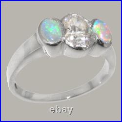 Solid 925 Sterling Silver Cubic Zirconia & Opal Womens Trilogy Ring