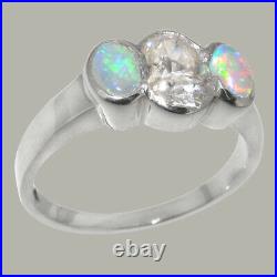Solid 925 Sterling Silver Cubic Zirconia & Opal Womens Trilogy Ring