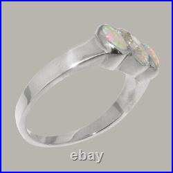 Solid 925 Sterling Silver Cubic Zirconia & Opal Womens Trilogy Ring