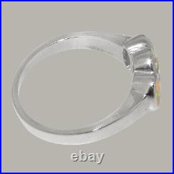 Solid 925 Sterling Silver Cubic Zirconia & Opal Womens Trilogy Ring