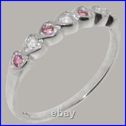 Solid 925 Sterling Silver Cubic Zirconia & Pink Tourmaline Womens Eternity