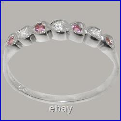 Solid 925 Sterling Silver Cubic Zirconia & Pink Tourmaline Womens Eternity