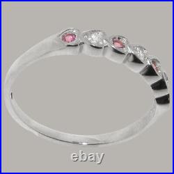 Solid 925 Sterling Silver Cubic Zirconia & Pink Tourmaline Womens Eternity