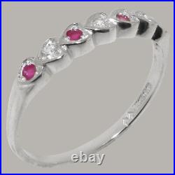 Solid 925 Sterling Silver Cubic Zirconia & Ruby Womens Eternity Ring