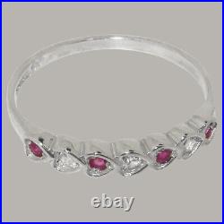 Solid 925 Sterling Silver Cubic Zirconia & Ruby Womens Eternity Ring