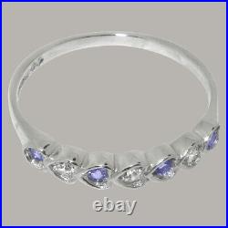 Solid 925 Sterling Silver Cubic Zirconia & Tanzanite Womens Eternity Ring