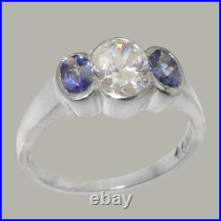 Solid 925 Sterling Silver Cubic Zirconia & Tanzanite Womens Trilogy Ring