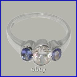 Solid 925 Sterling Silver Cubic Zirconia & Tanzanite Womens Trilogy Ring