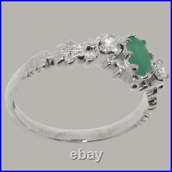 Solid 925 Sterling Silver Natural Emerald & Cubic Zirconia Womens Trilogy Ring