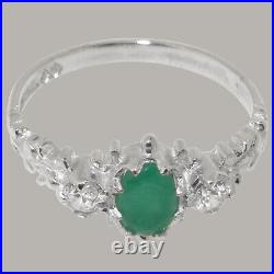Solid 925 Sterling Silver Natural Emerald & Cubic Zirconia Womens Trilogy Ring