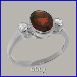 Solid 925 Sterling Silver Natural Garnet & Cubic Zirconia Womens Trilogy Ring