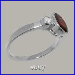 Solid 925 Sterling Silver Natural Garnet & Cubic Zirconia Womens Trilogy Ring