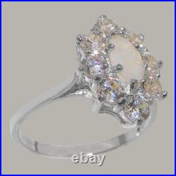 Solid 925 Sterling Silver Natural Opal & Cubic Zirconia Womens Cluster Ring