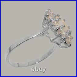 Solid 925 Sterling Silver Natural Opal & Cubic Zirconia Womens Cluster Ring