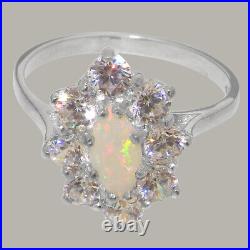 Solid 925 Sterling Silver Natural Opal & Cubic Zirconia Womens Cluster Ring