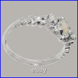 Solid 925 Sterling Silver Natural Opal & Cubic Zirconia Womens Trilogy Ring