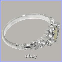 Solid 925 Sterling Silver Natural Opal & Cubic Zirconia Womens Trilogy Ring