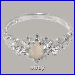 Solid 925 Sterling Silver Natural Opal & Cubic Zirconia Womens Trilogy Ring