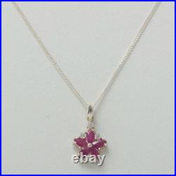 Solid 925 Sterling Silver Natural Ruby & Cubic Zirconia Womens Pendant & Chain