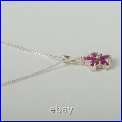 Solid 925 Sterling Silver Natural Ruby & Cubic Zirconia Womens Pendant & Chain