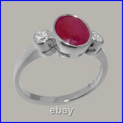 Solid 925 Sterling Silver Natural Ruby & Cubic Zirconia Womens Trilogy Ring