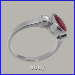 Solid 925 Sterling Silver Natural Ruby & Cubic Zirconia Womens Trilogy Ring