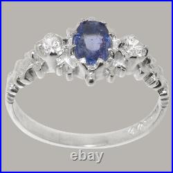 Solid 925 Sterling Silver Natural Sapphire & Cubic Zirconia Womens Trilogy Ring