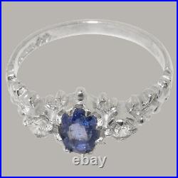 Solid 925 Sterling Silver Natural Sapphire & Cubic Zirconia Womens Trilogy Ring