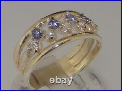 Solid 925 Sterling Silver Natural Tanzanite & Cubic Zirconia Womens Band Ring