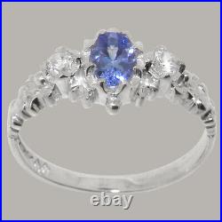 Solid 925 Sterling Silver Natural Tanzanite & Cubic Zirconia Womens Trilogy Ring