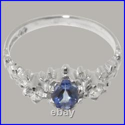 Solid 925 Sterling Silver Natural Tanzanite & Cubic Zirconia Womens Trilogy Ring