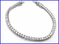 Solid Sterling 925 Silver 7.5 Bracelet With Square Cut Cubic Zirconia Stones