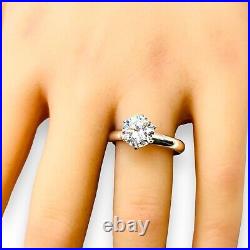 Solid Sterling Silver Cubic Zirconia 6 Prongs Solitaire Ring, Size 9