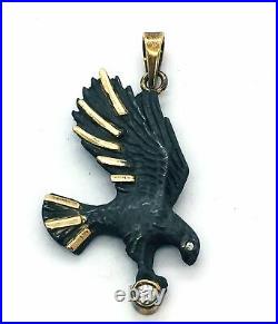 Solid Sterling Silver Eagle Pendant With 14k Gold Accents & Cubic Zirconia