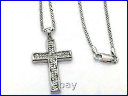Solid Sterling Silver Micro Pave Cubic Zirconia Cross Pendant & Chain