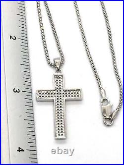 Solid Sterling Silver Micro Pave Cubic Zirconia Cross Pendant & Chain